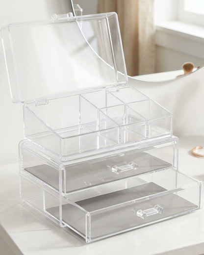 Bannd Clear Acrylic Modular Cosmetic Organizer with 2 Drawers and Hinged-Lid Upper Module - Lifestyle view