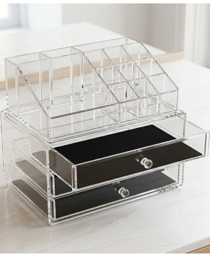Bannd Clear Acrylic Cosmetic Organizer with 3 Drawers and 12 Upper Compartments - Lifestyle view